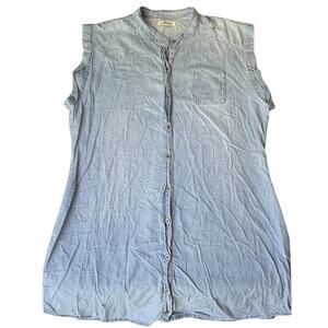 1st Kiss Women Button Up Dress 1X Light Blue Denim Collared Front Knee Length